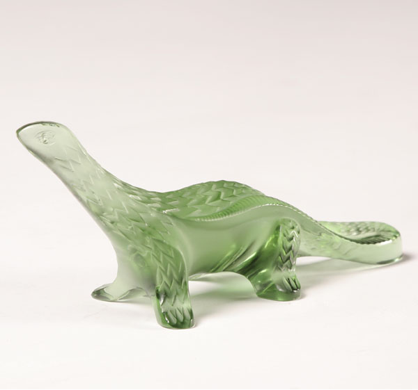 Lalique green art glass lizard.