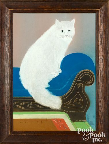 AMERICAN PASTEL OF A WHITE CAT  3119ab