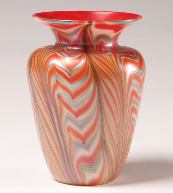 Art glass vase with red and iridescent 4e8ff