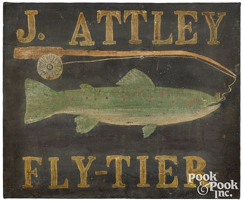 PAINTED TIN FISHING TRADE SIGN  3119f9