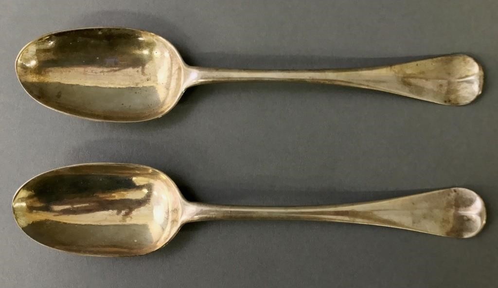 Two Colonial silver spoons by Peter 311a09