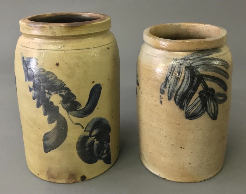 Two blue decorated stoneware jars,