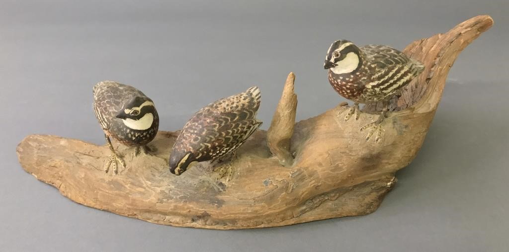 Three carved and painted quail 311a3b