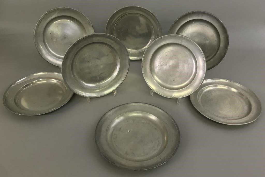 Eight German pewter plates, 19th c.,