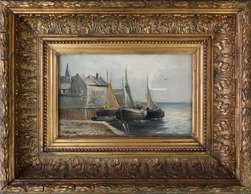 Oil on canvas painting of Dutch sailing