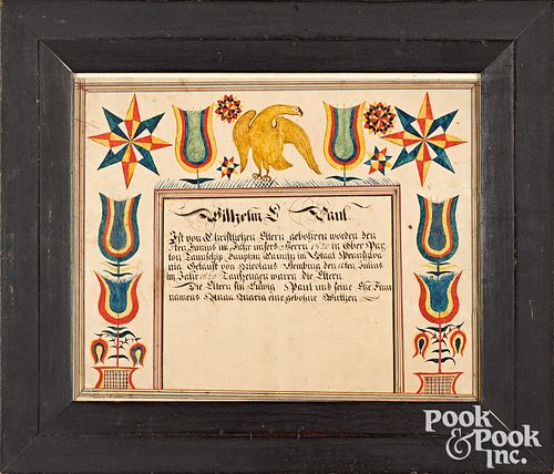 PENNSYLVANIA FRAKTUR BIRTH CERTIFICATEDauphin 311a52