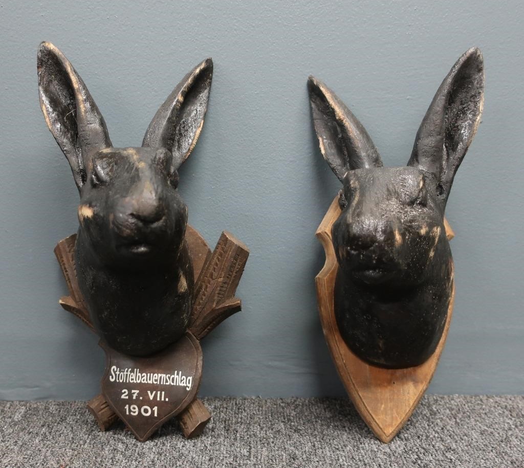 Two Black Forest style carved rabbit 311a6f