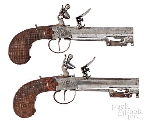 PAIR OF BELGIAN NICKEL PLATED FLINTLOCK