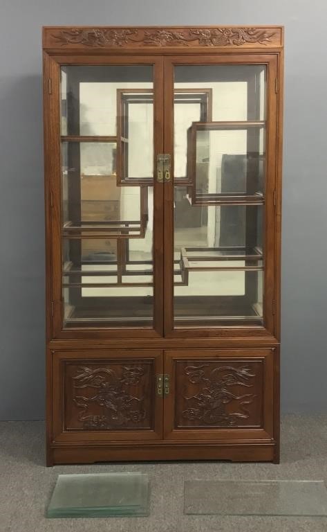 Asian exotic wood cabinet with glass