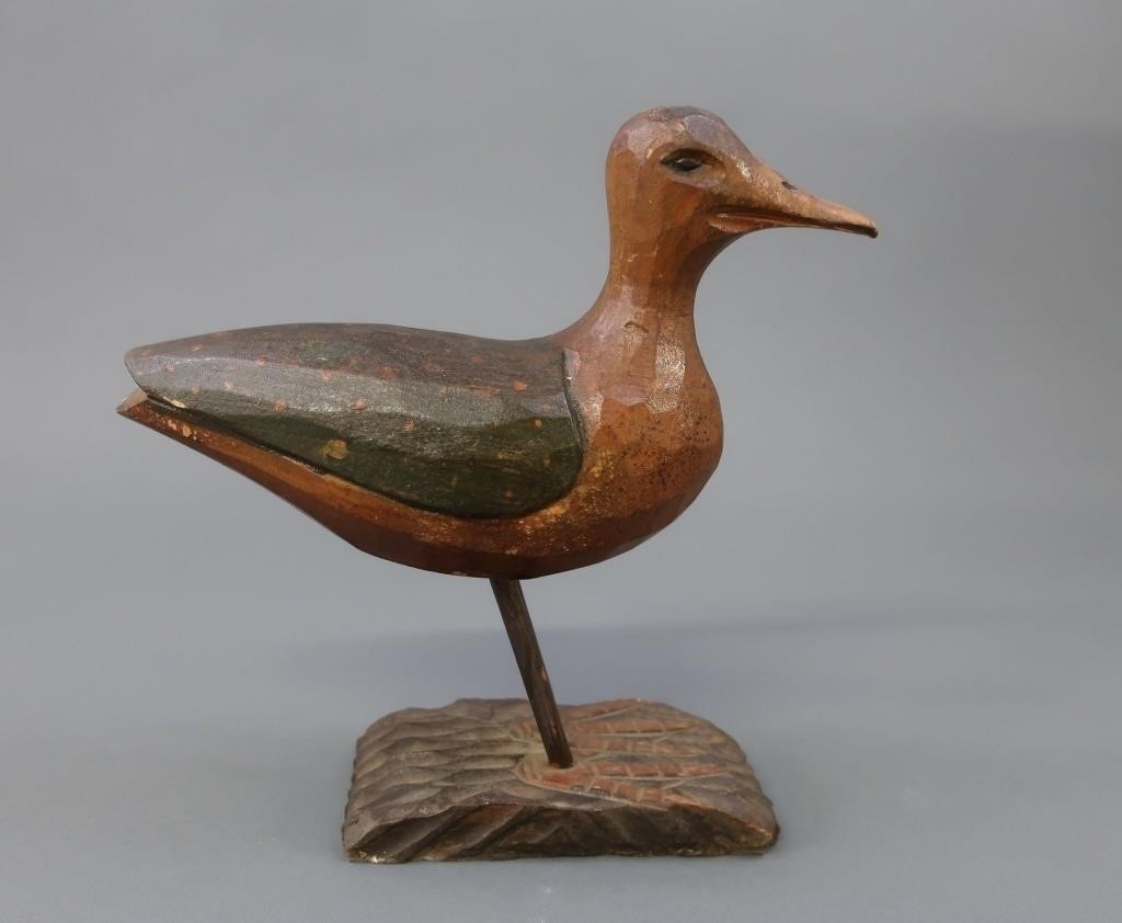 Paint decorated carved shore bird, 10h