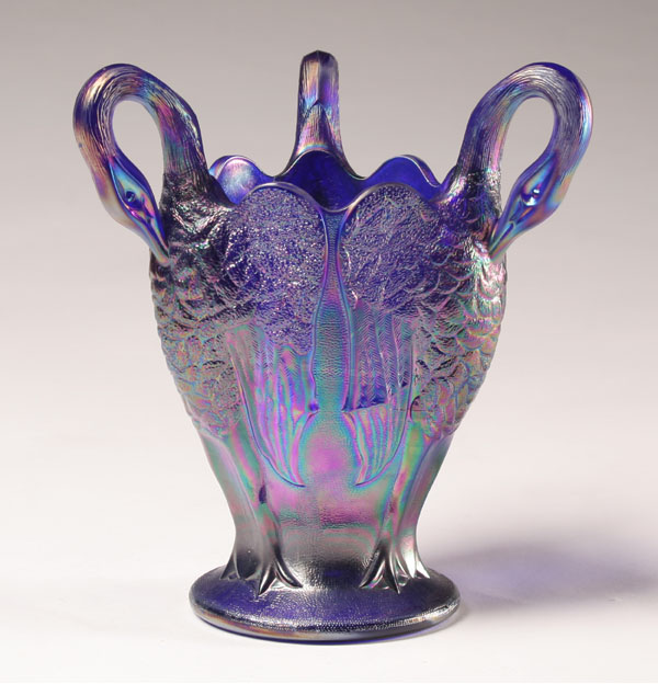 Imperial swan iridescent glass vase;