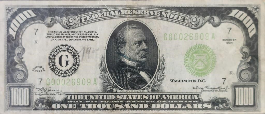1934 series one thousand dollar bill,