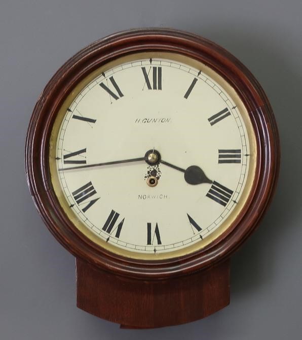 English mahogany pub clock signed