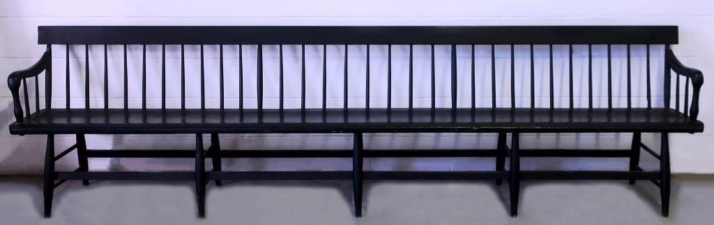 Black-painted meeting house bench,