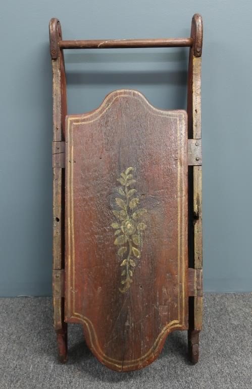 Primitive red-painted sled, 19th c.,