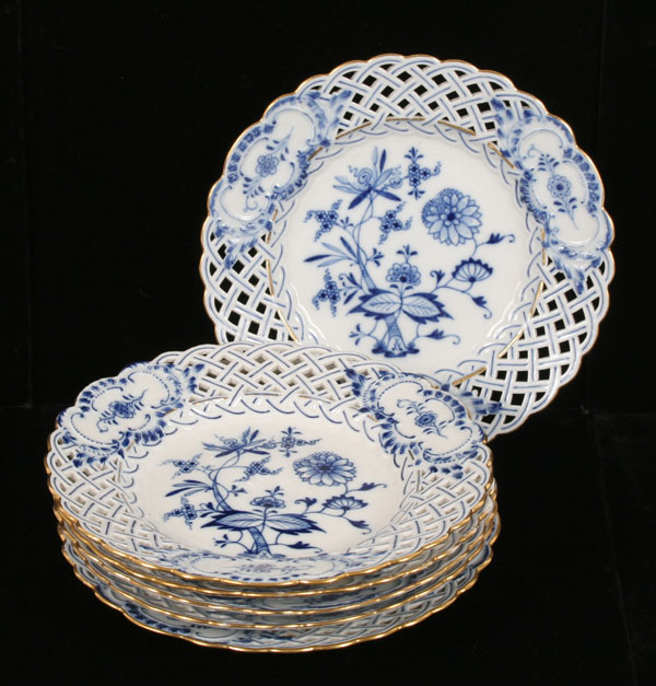 Six Meissen Blue Onion porcelain