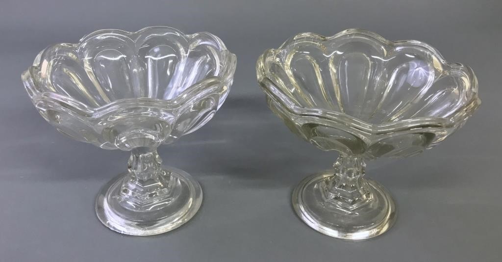 Pair of flint glass compotes, 19th