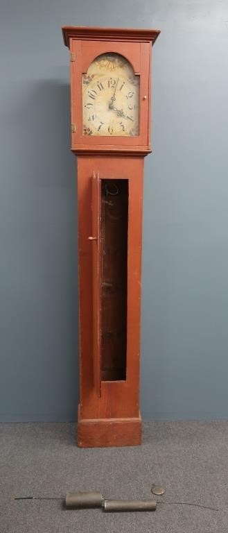 Country salmon-painted tall case clock