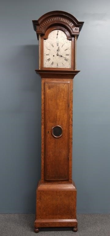 Marquetry inlaid tall case clock 311bca