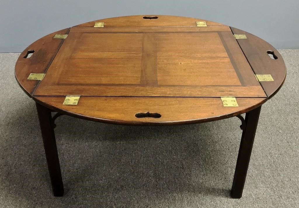 Mahogany tray-top butlers table, 19th