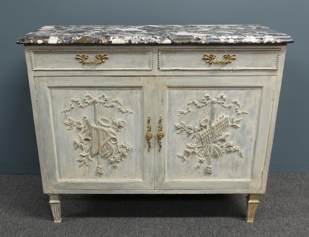 Marble top faux painted cabinet  311bcf