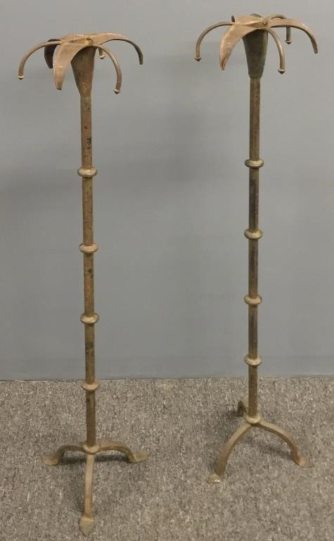 Large pair of cast iron candlesticks,