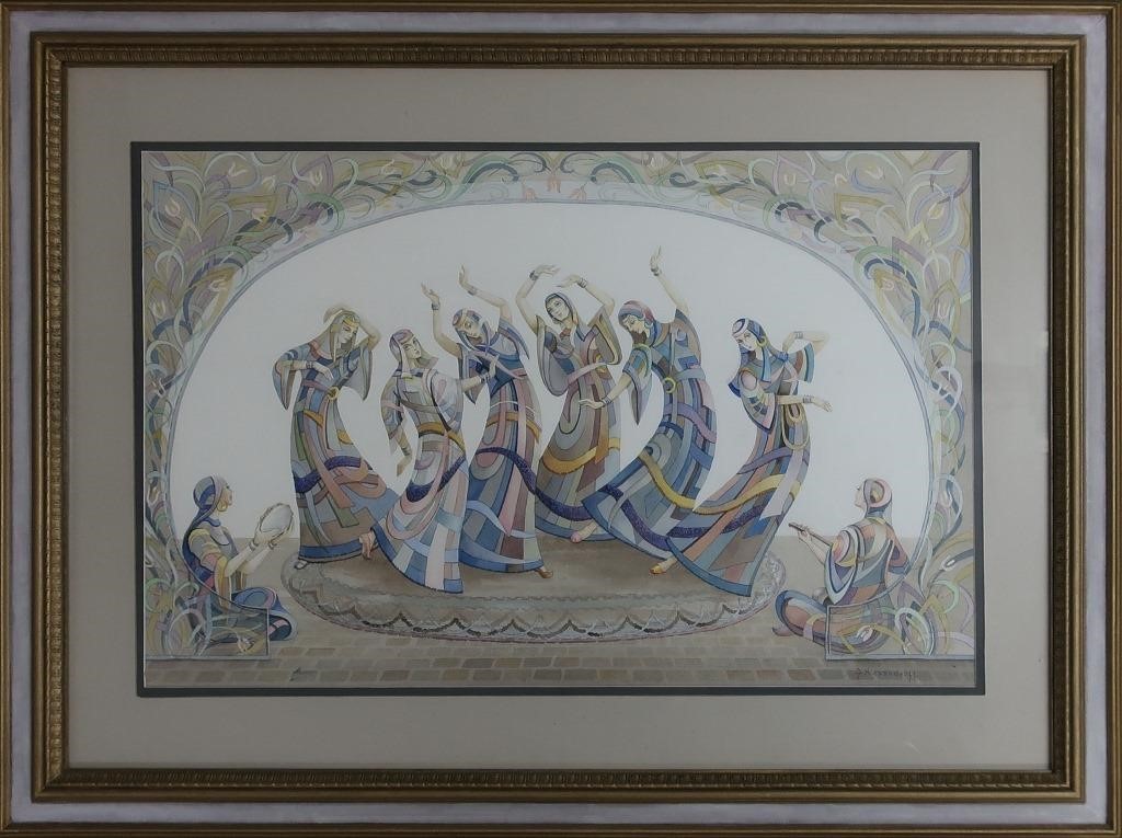Framed Russian watercolor painting of