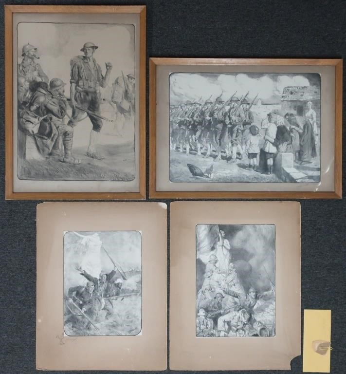 Four French WWI lithographs, each
