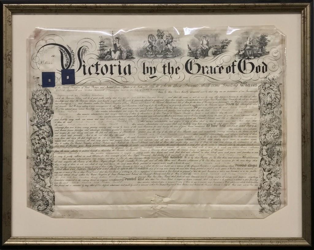 Large English patent document issued