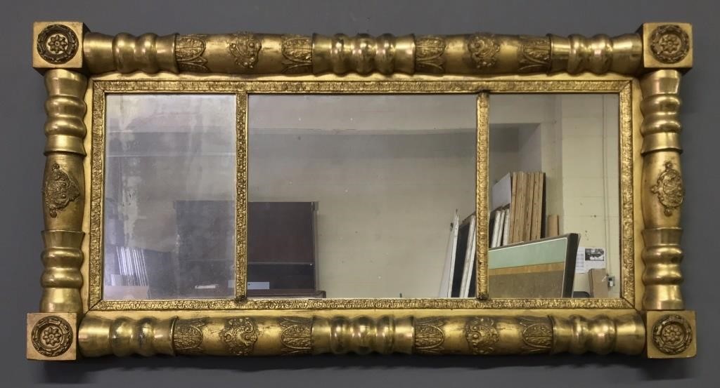American gilded over mantel mirror,