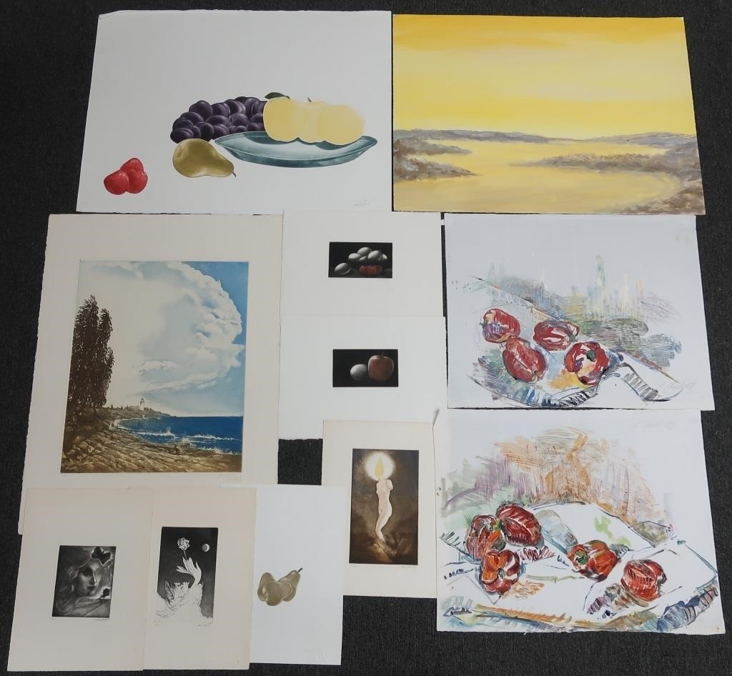 Large folio of eleven works to include: