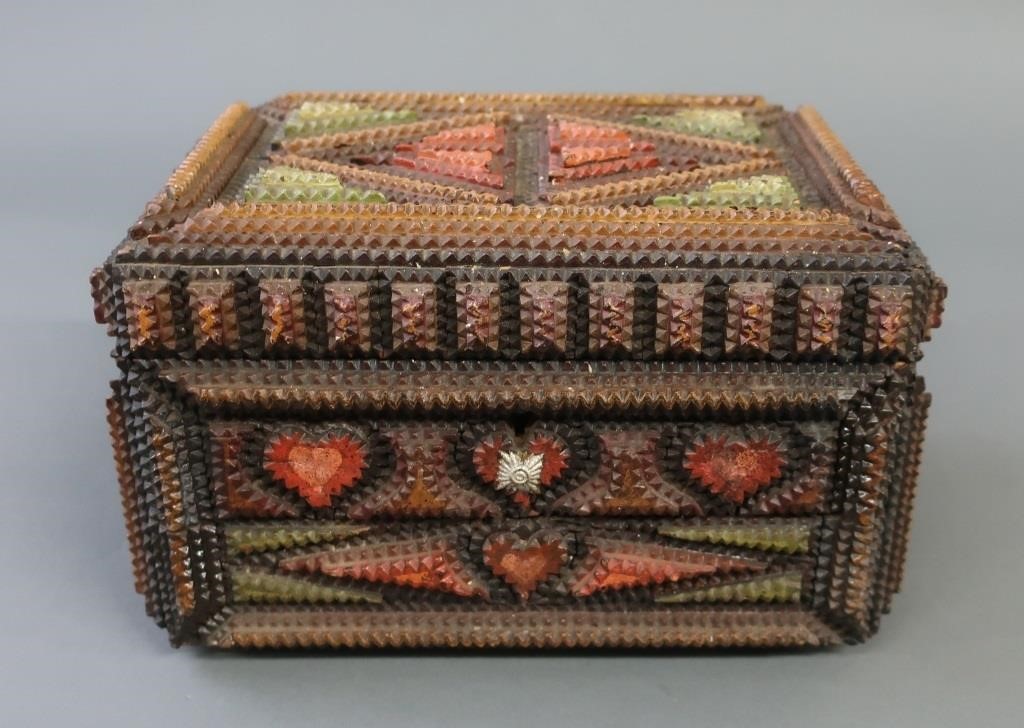 Chip carved Tramp Art jewelry box,