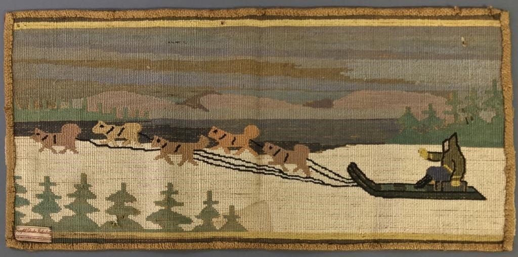 Grenfell mat of sled and dogs, handmade