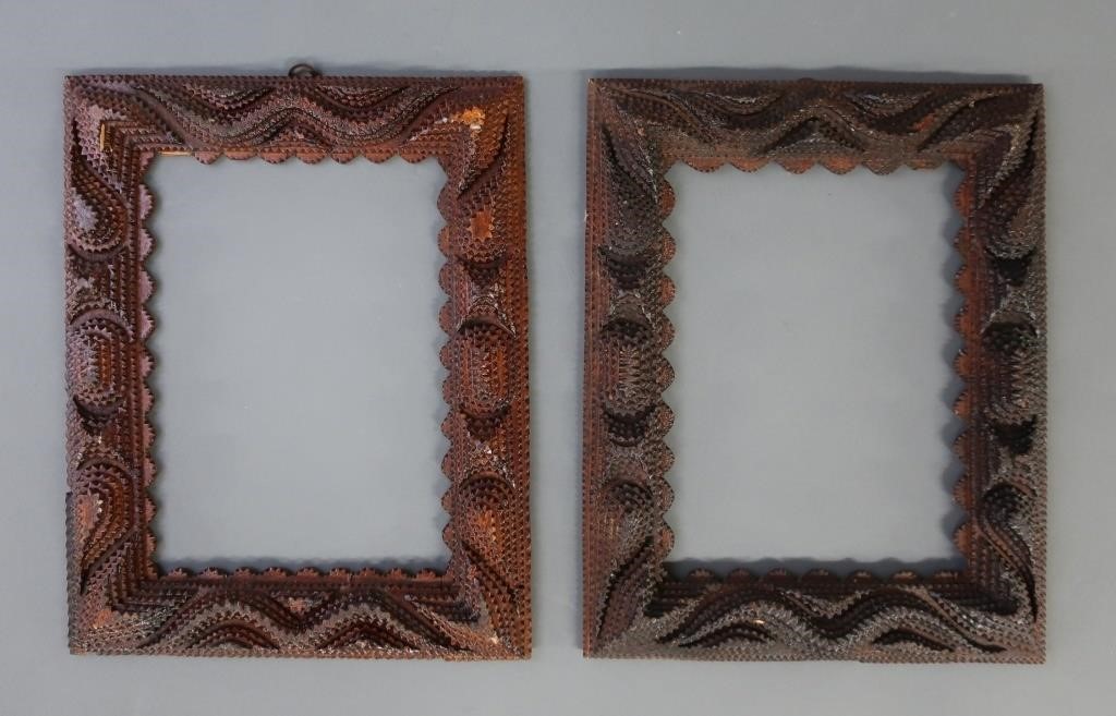 Pair of chip carved Tramp Art frames,