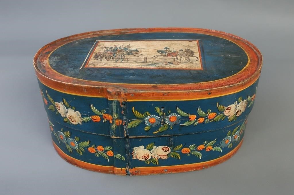 Colorful oval brides box, 19th c.,
