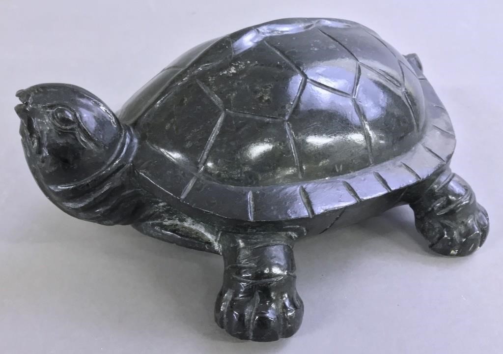 Carved stone turtle, 20th c., 3 1/4h