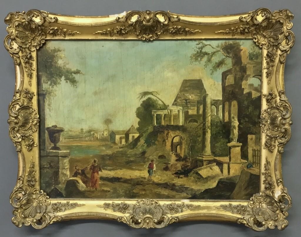 Oil on panel of a landscape with