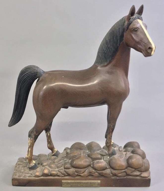Mahogany carved stallion, Morgan Prince,
