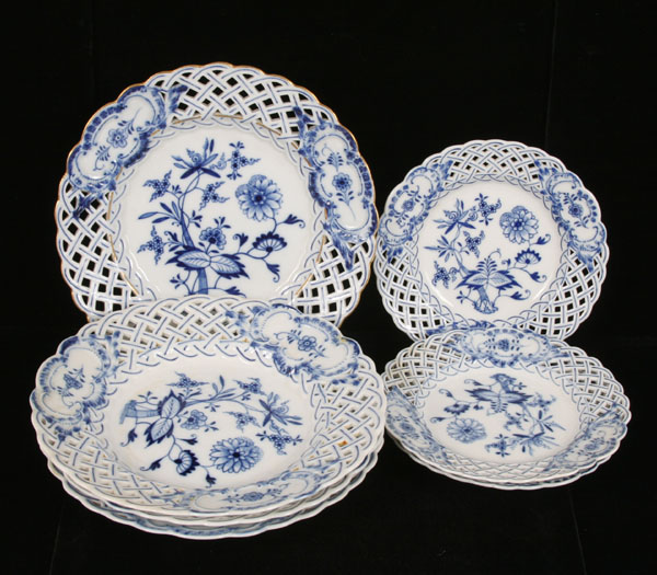Meissen porcelain blue onion dishes;