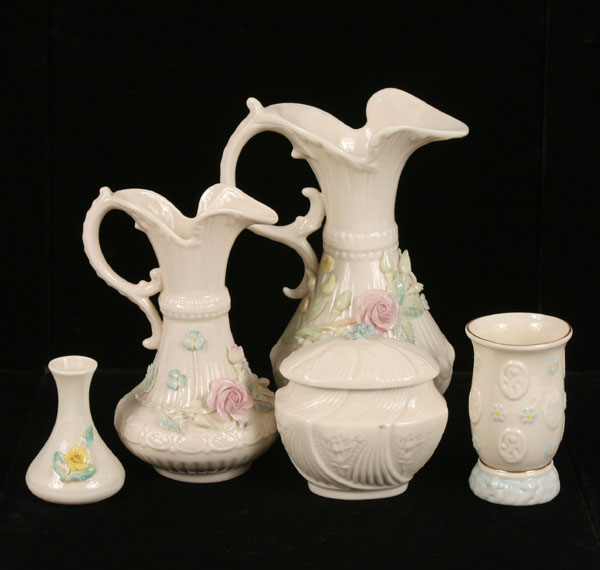 Belleek porcelain decorative items;