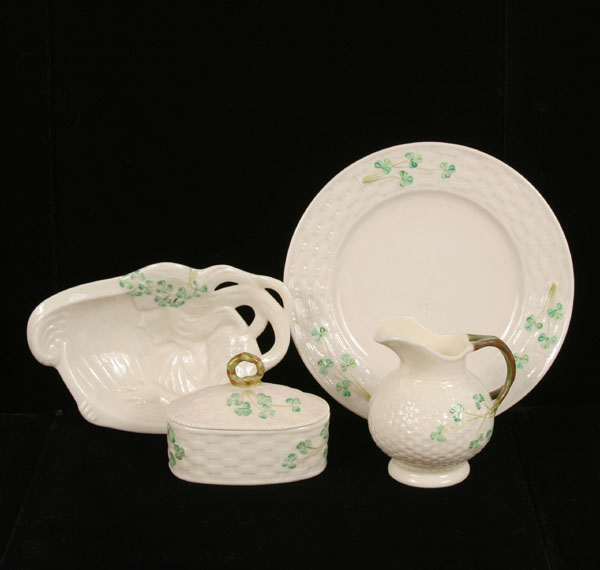 Belleek porcelain items; woven