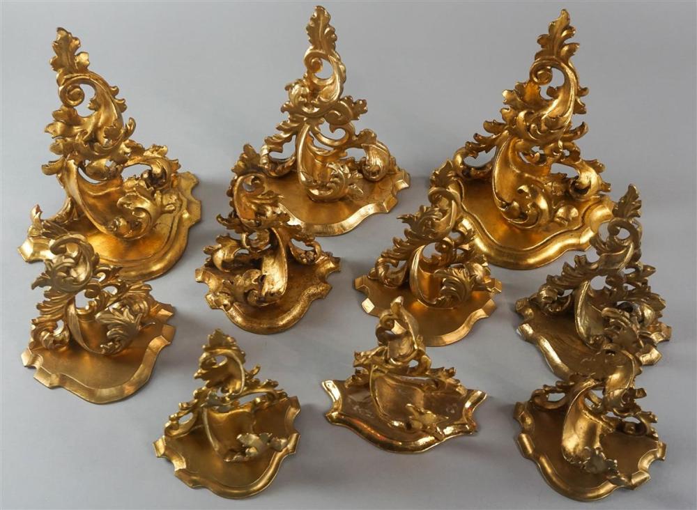 GROUP OF TEN ROCOCO STYLE GILTWOOD