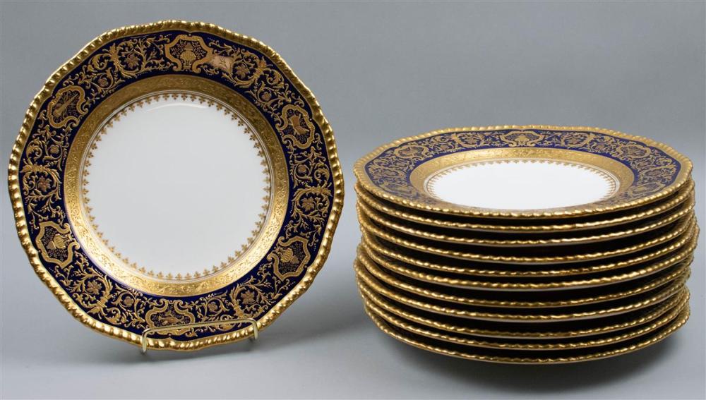 SET OF 12 COALPORT COBALT AND GILT-RIMMED