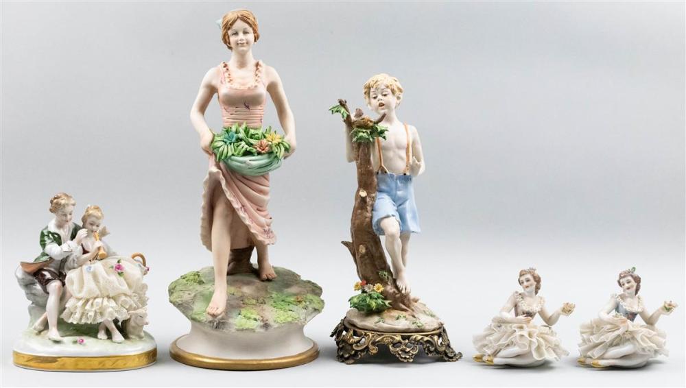 TWO CAPODIMONTE STYLE COLORED BISCUIT