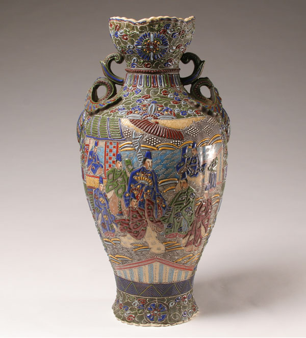 Large moriage Japanese vase; applied