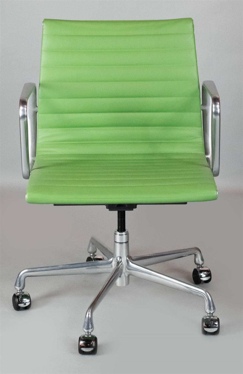 EAMES STYLE ALUMINUM GROUP GREEN LEATHER