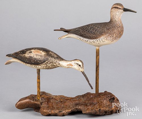 TWO CARVED AND PAINTED SHOREBIRD