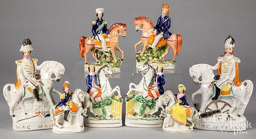FOUR PAIRS OF STAFFORDSHIRE RIDERS