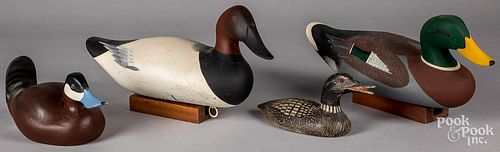 FOUR CARVED AND PAINTED DUCK DECOYSFour