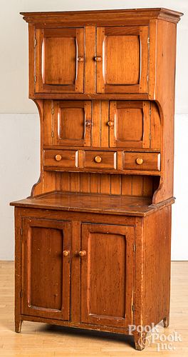 PINE TWO-PART STEPBACK CUPBOARD,